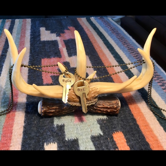 HAND CRAFTED Vintage Key Necklace Wedding Gift Set BUCK DOE Hand Stamped - Picture 2 of 3